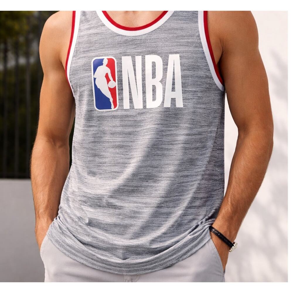 NBA Tank Top Men’s Gray Athletic Sleeveless Jersey Size L Logo Basketball Tee